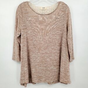 Umgee Lace Back 3/4 Sleeve Boho Tan Top